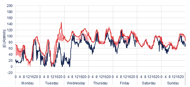 Weekly evolution of the hourly price of the Day-ahead and Intraday Market (DAM and IM)