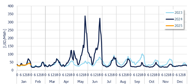 Energy Component of the National Interconnected System - Hourly average per month