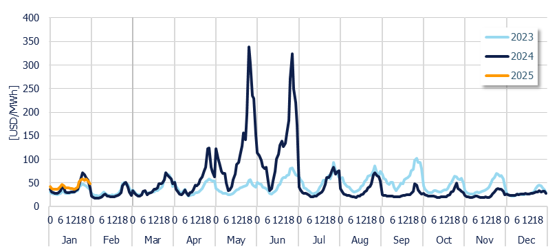 Energy Component of the National Interconnected System - Hourly average per month