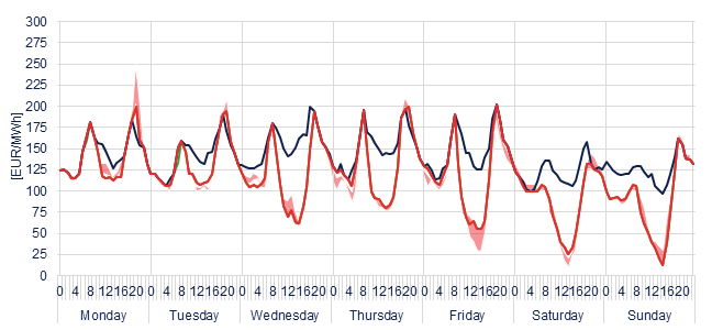 Weekly evolution of the hourly price of the Day-ahead and Intraday Market (DAM and IM)